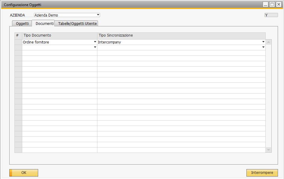 Configurazione tipologie documento intercompany