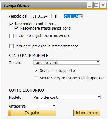 Parametri stampa bilancio consolidato