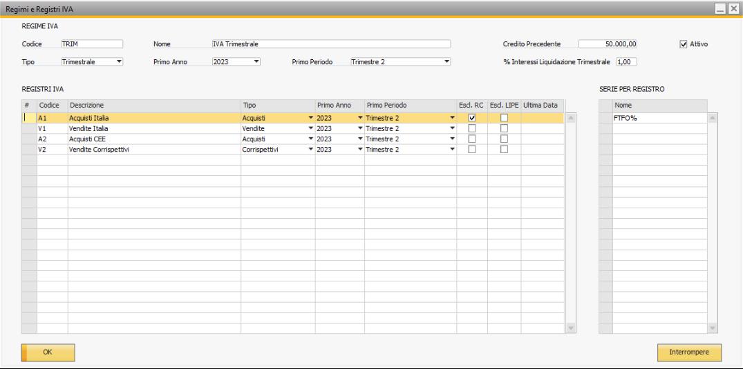 Configurazione regimi e registri IVA