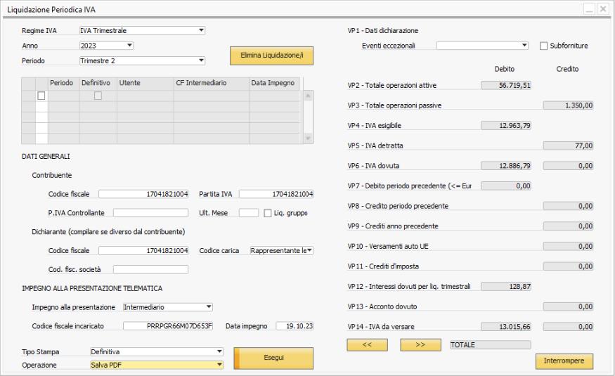 Maschera liquidazione periodica IVA LIPE