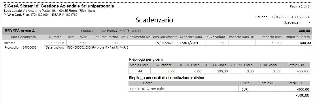 Esempio scadenzario