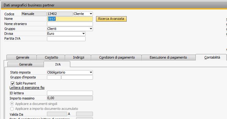 Flag Split Payment su anagrafica cliente