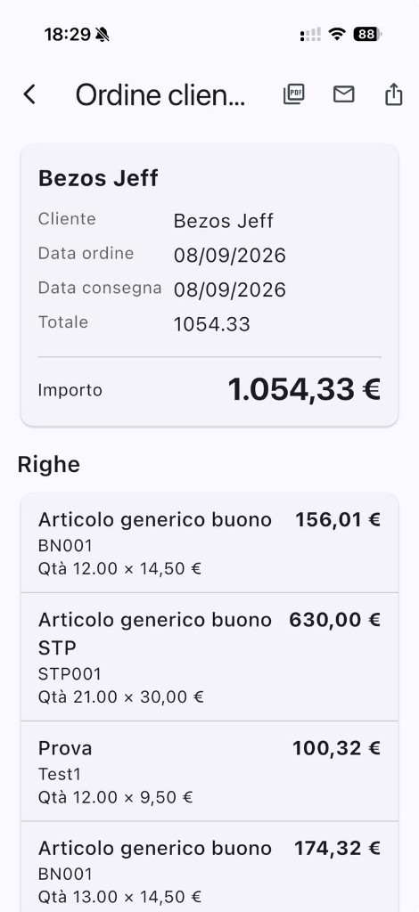 Visualizzazione ordine cliente