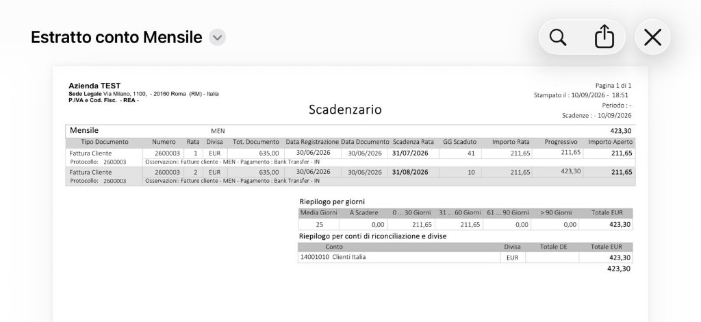 Estratto conto e scadenzario cliente
