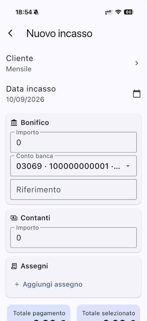 Nuovo incasso selezione cliente