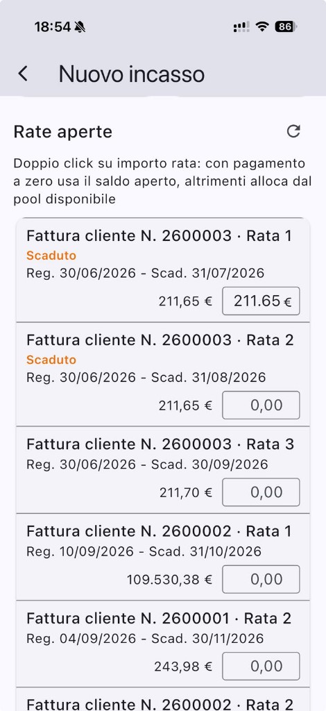 Nuovo incasso selezione scadenze