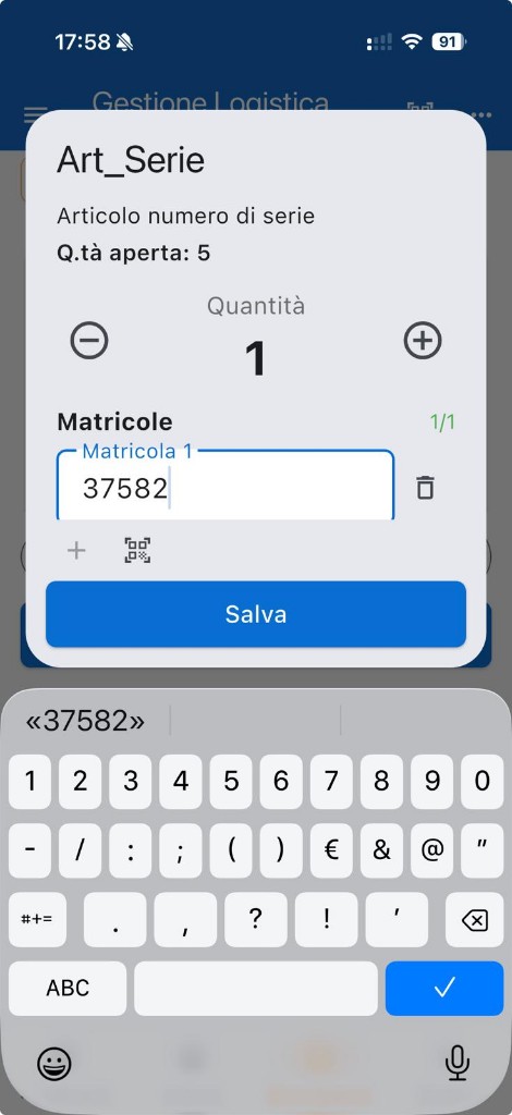 Inserimento numero di serie matricole