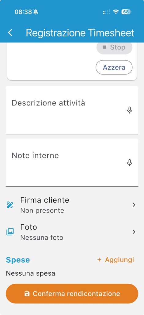 Conferma rendicontazione con firma e spese