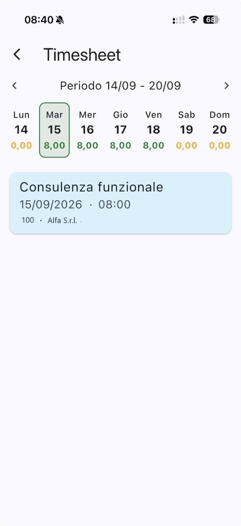 Vista timesheet settimanale