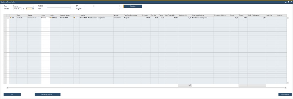 Gestione timesheets massiva
