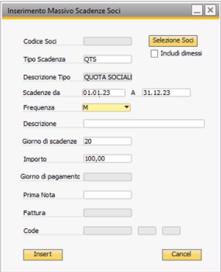 Inserimento massivo scadenze quote associative