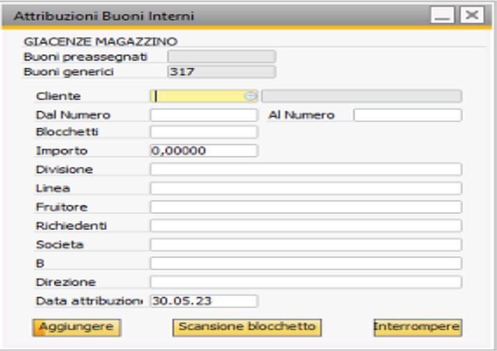 Attribuzione tagliandi cartacei a clienti e convenzioni
